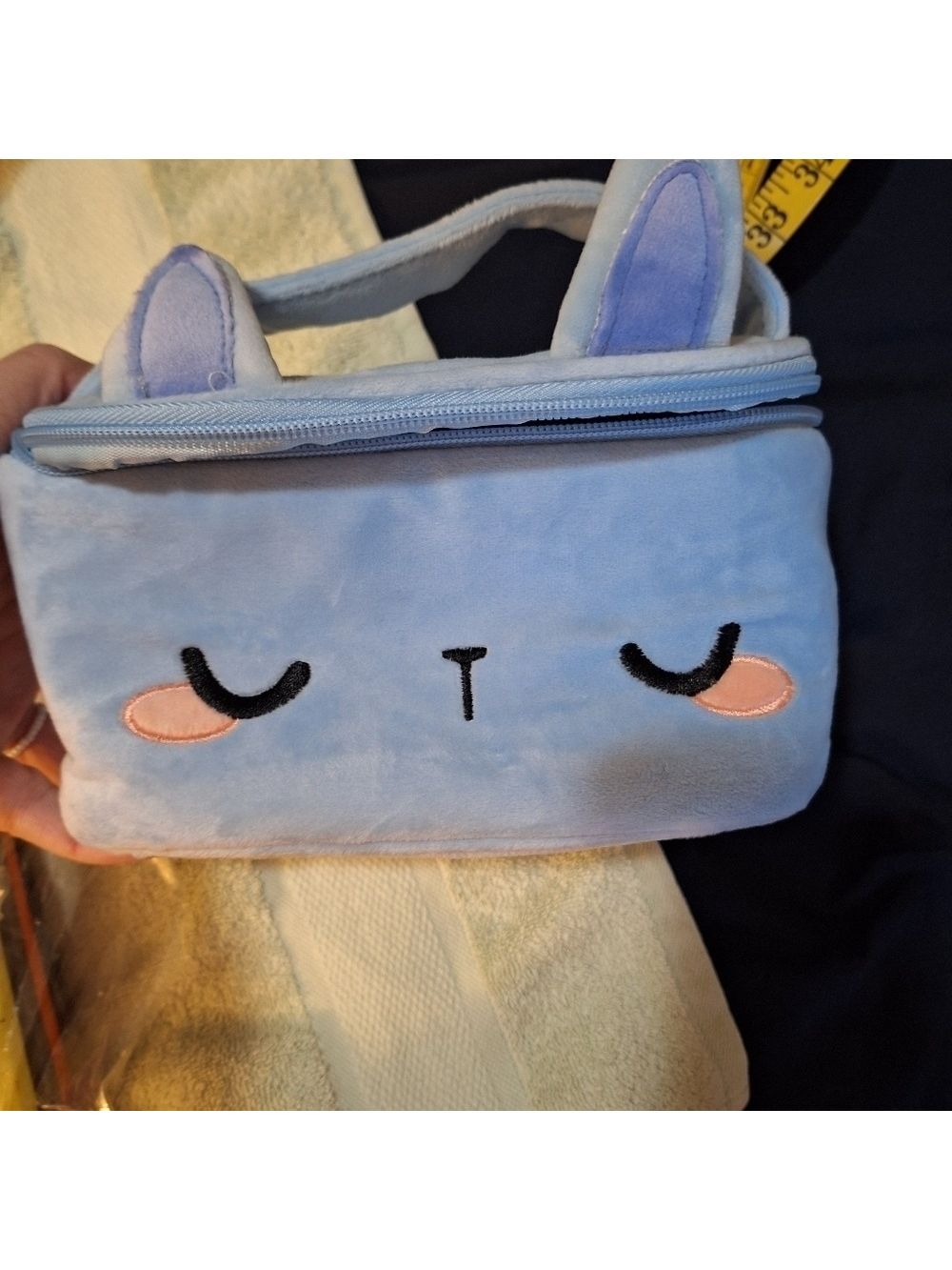 Nicole Miller Blue Bunny Plush Makeup Bag - Picture 2 of 4